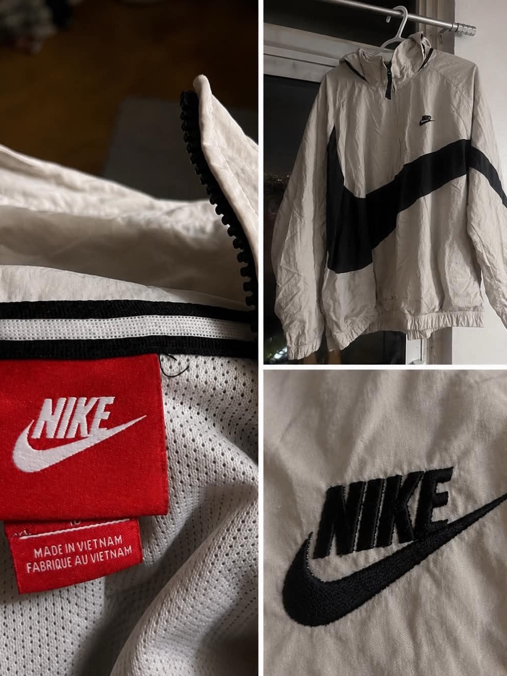 Nike White and Black Windbreaker Jacket